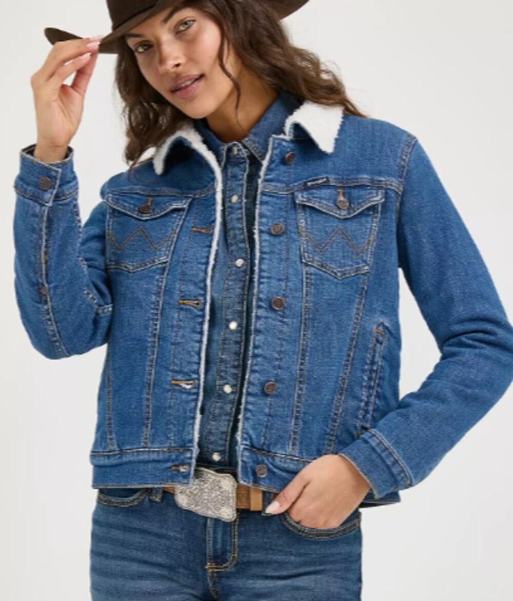 Wrangler Classic Denim Sherpa Lined Trucker Jacket Blue Small - Picture 1 of 5